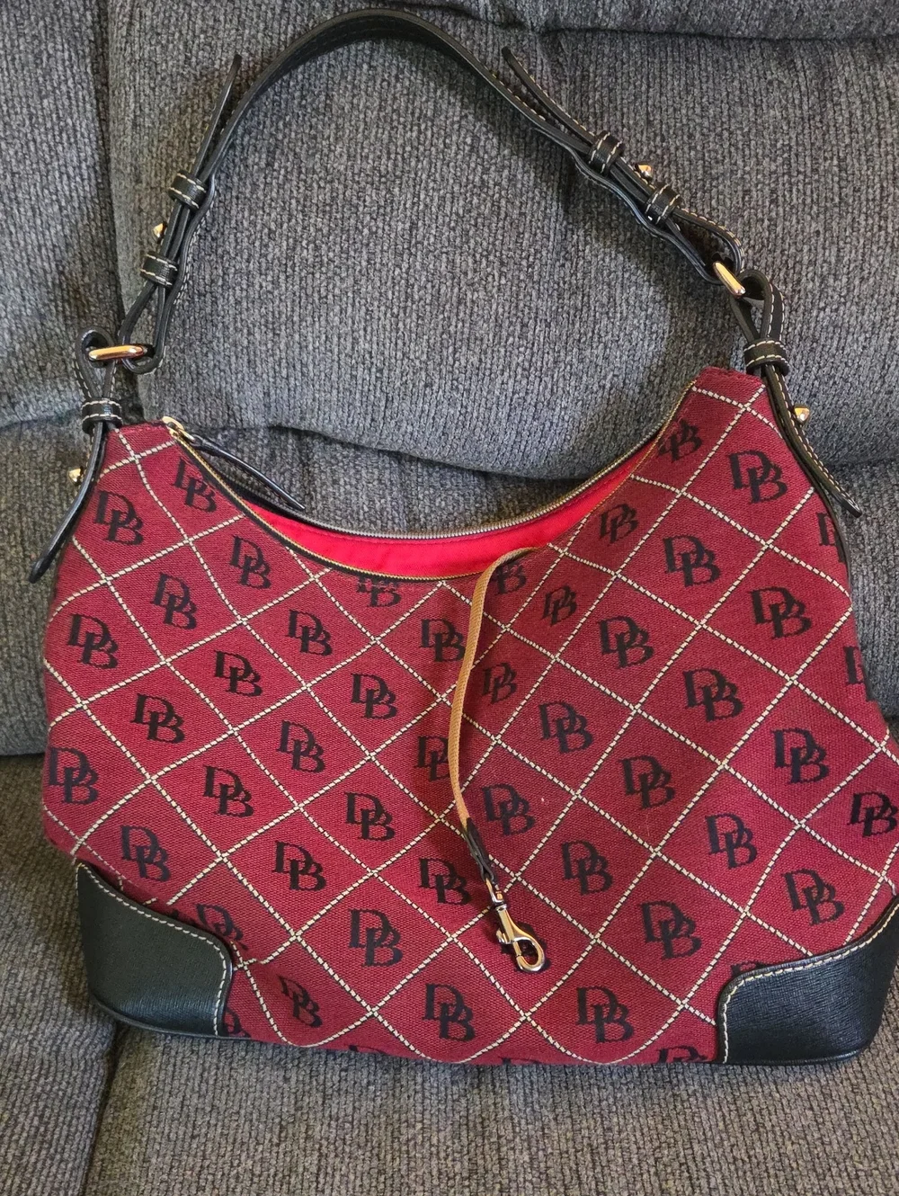 Dooney & Bourke Burgundy Monogram Hobo with Black Trim